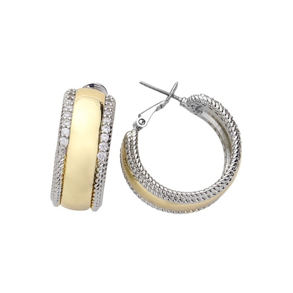 Gold & Pave Rim Hoop Earrings - Picture 2 of 2